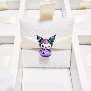 925 Sterling Silver Purple Dress Kuromi Sanrio Charm Fits Pandora Bracelets